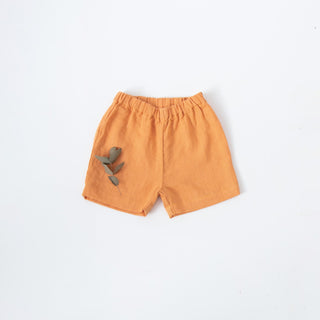 Kids Tangerine Linen Owl Shorts 1