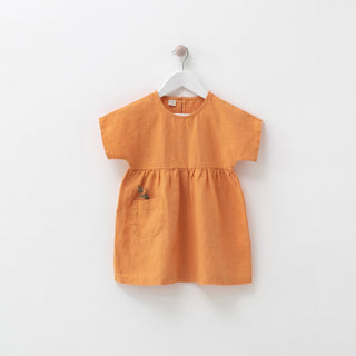 Kids Tangerine Linen Partridge Dress 1