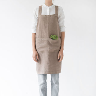 Taupe Washed Linen Crossback Apron 1