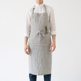 Thin Black Stripes Washed Linen Chef Apron 