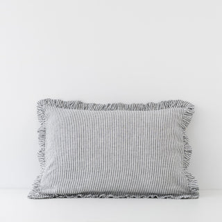 Thin Black Stripes Frilled Washed Linen Pillowcase 1