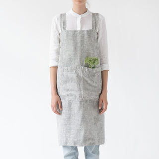 Comfortable Black Stripes Colors Washed Linen Pinafore Apron For Kitchen 1