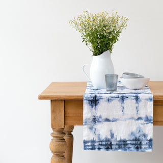 Tie Dye Washed Linen Table Runner 