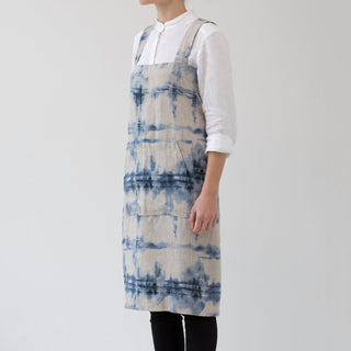 Tie Dye on Natural Washed Linen Pinafore Apron Side View 3