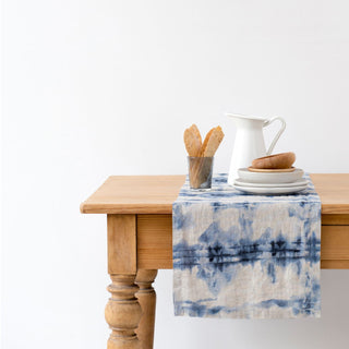 Tie Dye on Natural Washed Linen Table Runner 