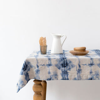 Tie Dye on Natural Washed Linen Tablecloth 