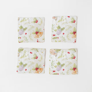 Set of 4 Christmas Print Washed Linen Coasters 