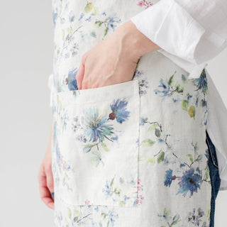 Flowers on White Washed Linen Apron 