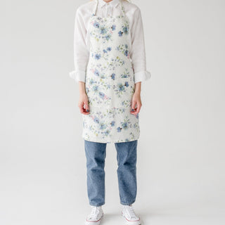 Flowers on White Washed Linen Apron 1
