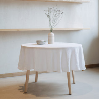 White Lightweight Linen Round Tablecloth 1