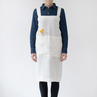 White Linen Pinafore Apron With Pockets 1