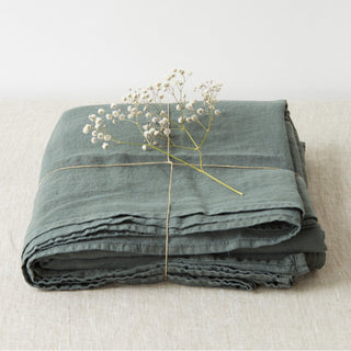 Forest Green Washed Linen Bed Sheet 1