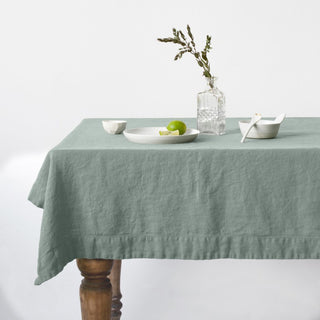 Green Milieu Washed Linen Tablecloth 