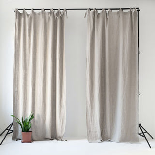 Natural Linen Night Time Tie Top Curtain Set of 2 - Linen Tales 