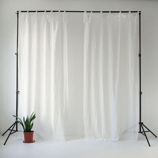 Optical White Linen Daytime Tie Top Curtain Set of 2 - Linen Tales 