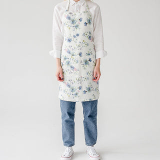 White Flowers Linen Daily Apron - Linen Tales 