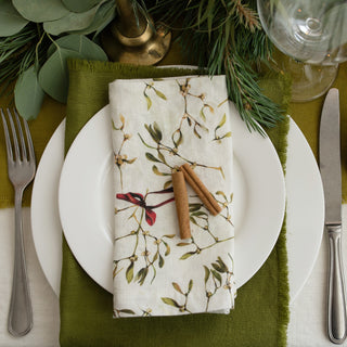 Christmas Mistletoe Linen Napkins Set 4